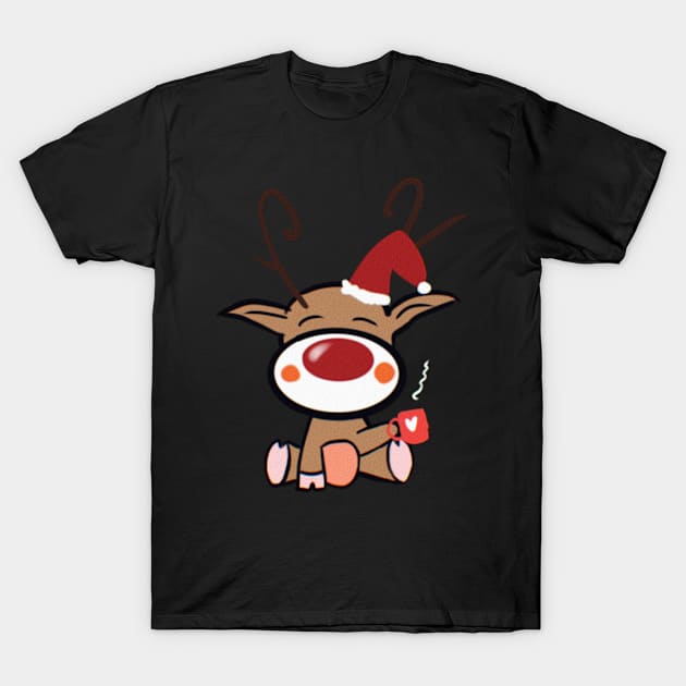 Morning Coffee Snowy Rudolf T-Shirt by xsaxsandra